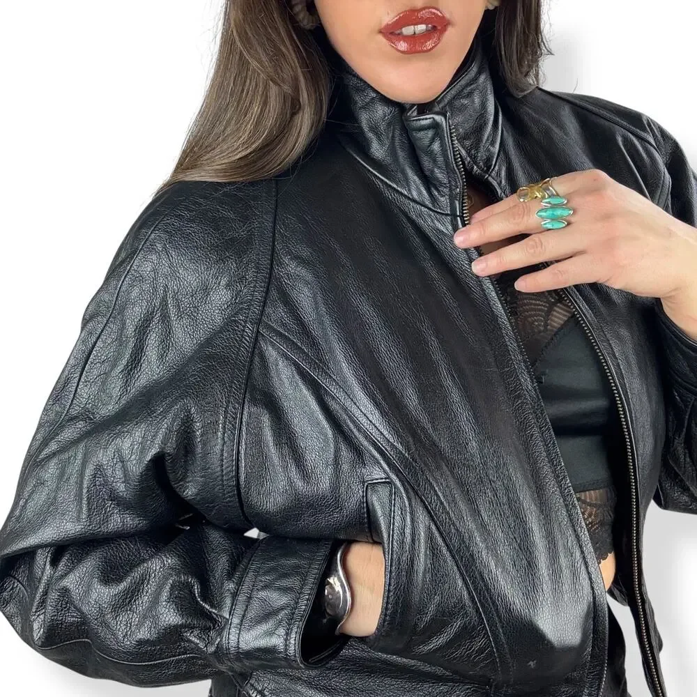 Vintage WILSONS LEATHER black batwing cropped corset motorcycle leather jacket - Picture 16 of 16